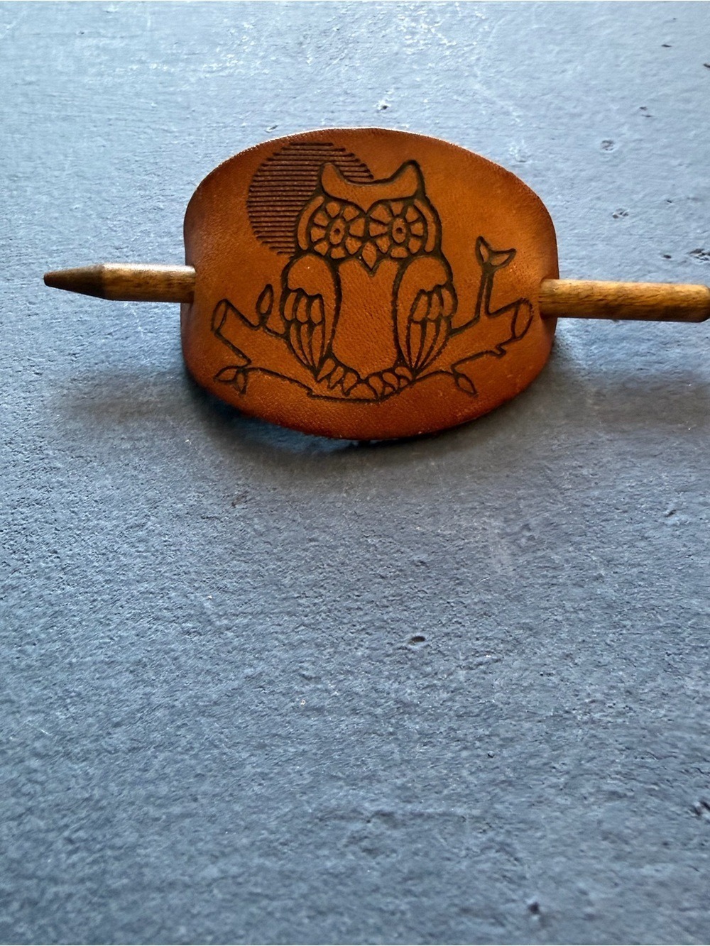 Vintage Leather Hair Barrette with Stick